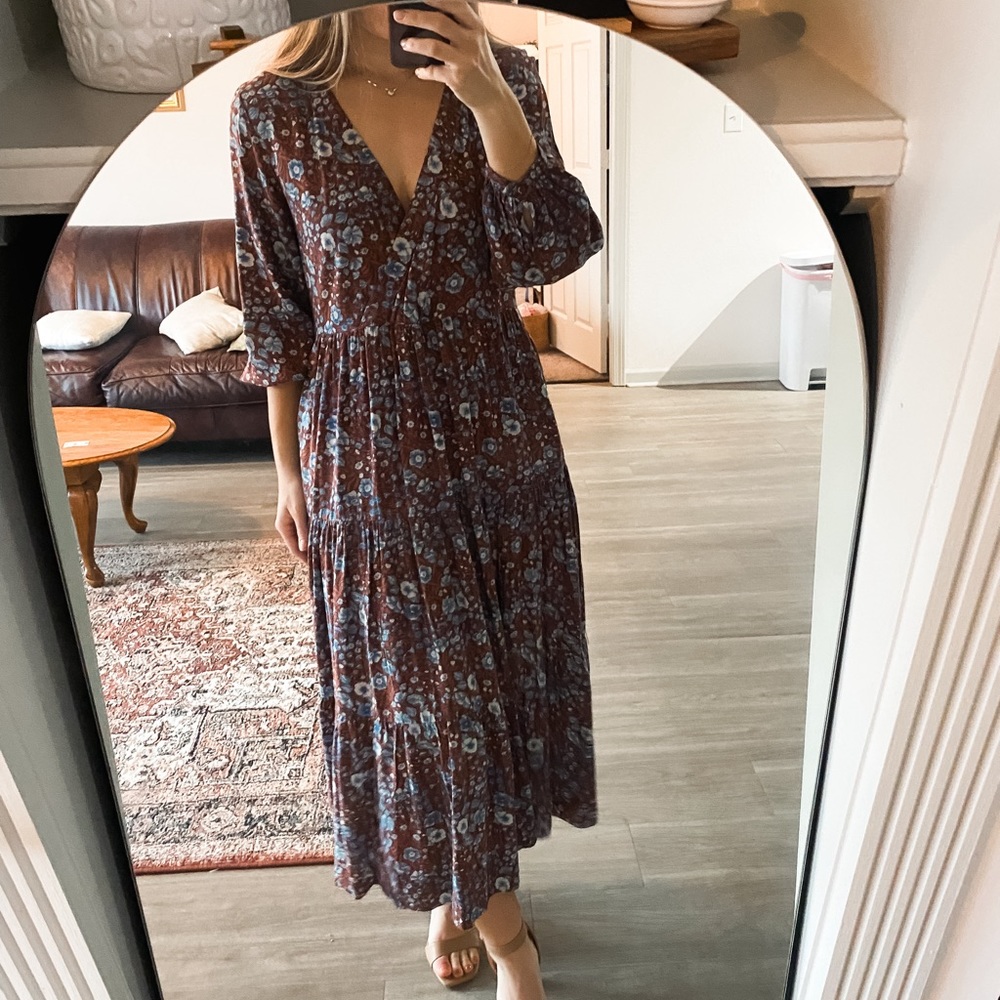 Madewell Challis Wrap Midi Dress in Woodland Floral - Picture 3 of 7